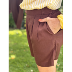 Short effet lin marron choco – taille haute SM ou ML