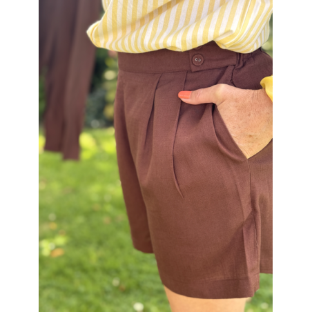 Short effet lin marron choco – taille haute SM ou ML