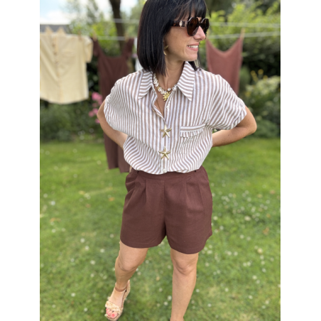 Short effet lin marron choco – taille haute SM ou ML