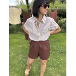 Short effet lin marron choco – taille haute SM ou ML