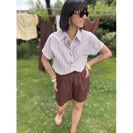 Short effet lin marron choco – taille haute SM ou ML