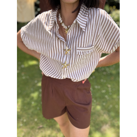 Short effet lin marron choco – taille haute SM ou ML