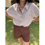 Short effet lin marron choco – taille haute SM ou ML