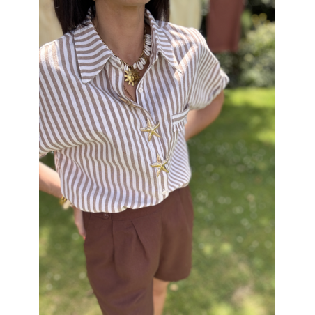 Short effet lin marron choco – taille haute SM ou ML