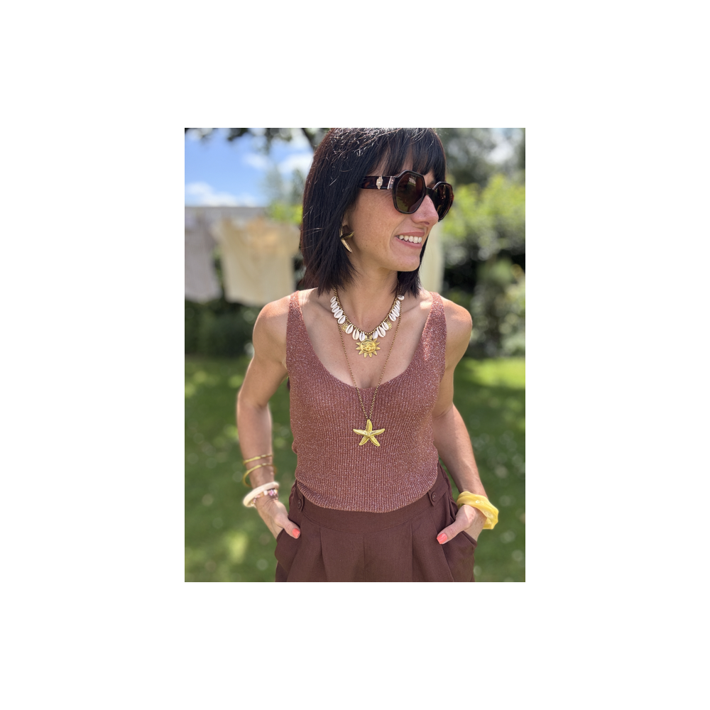 Top lurex fines bretelles marron – taille unique Top lurex fines bretelles marron – taille unique