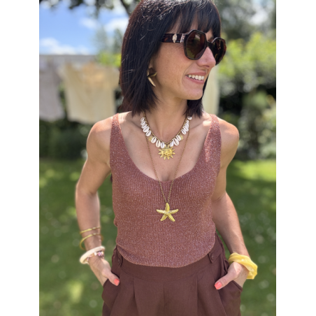 Top lurex fines bretelles marron – taille unique