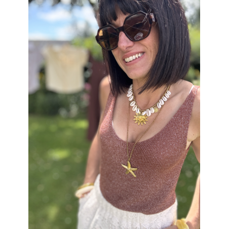 Top lurex fines bretelles marron – taille unique