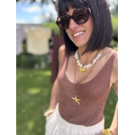 Top lurex fines bretelles marron – taille unique