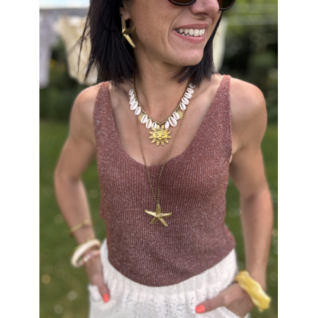 Top lurex fines bretelles marron – taille unique