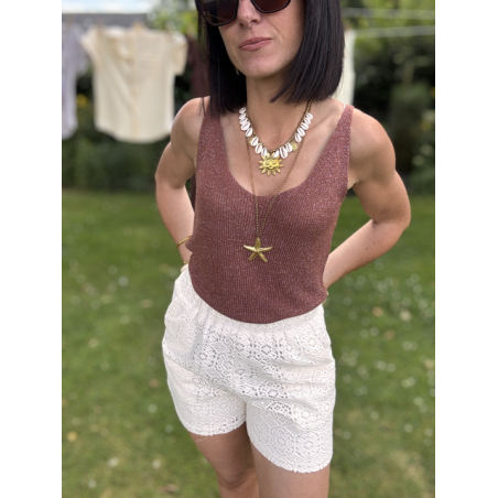 Top lurex fines bretelles marron – taille unique