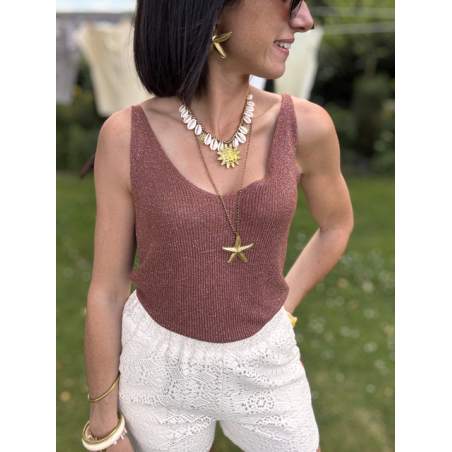 Top lurex fines bretelles marron – taille unique