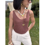 Top lurex fines bretelles marron – taille unique