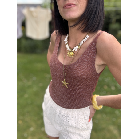 Top lurex fines bretelles marron – taille unique