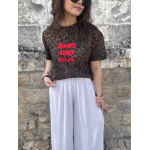 Tee-shirt léopard à message rouge – Taille unique jusqu’à 42, manches courtes