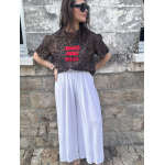 Tee-shirt léopard à message rouge – Taille unique jusqu’à 42, manches courtes