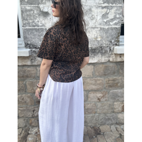 Pantalon fluide satin blanc ou beige – Taille élastique, taille unique jusqu’à 42