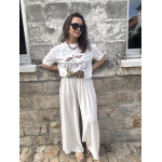 Pantalon fluide satin blanc ou beige – Taille élastique, taille unique jusqu’à 42
