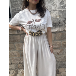 Pantalon fluide satin blanc ou beige – Taille élastique, taille unique jusqu’à 42