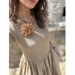 Robe longue bi-matière beige – Haut côtelé & jupe satinée, taille unique jusqu’à 42