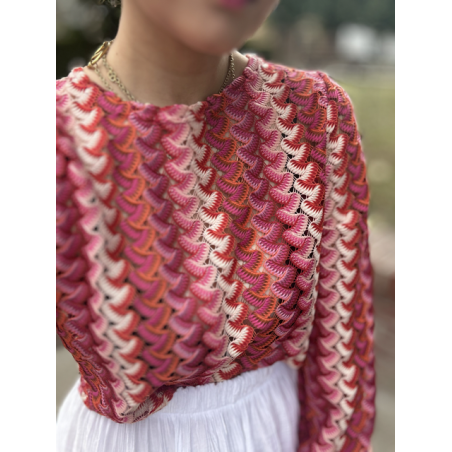 Top court tissé rouge rose – Manches amples – Taille S - M ou L | Melle Jeanne