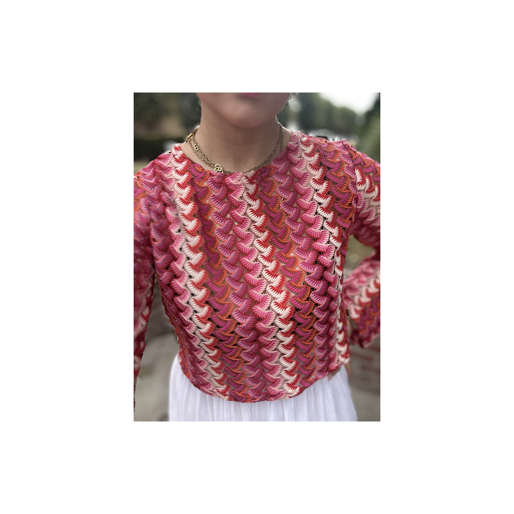 Top court tissé rouge rose – Manches amples – Taille S - M ou L | Melle Jeanne Top court tissé rouge rose – Manches amples – Taille S - M ou L | Melle Jeanne