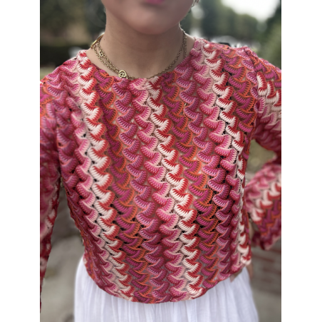 Top court tissé rouge rose – Manches amples – Taille S - M ou L | Melle Jeanne