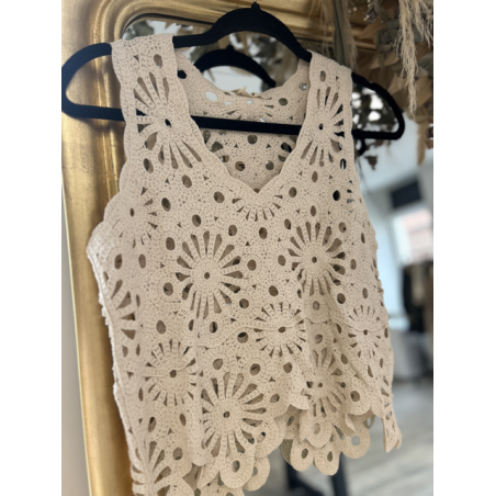 Top en maille blanc col V – basique chic femme