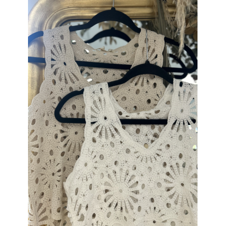 Top en maille blanc col V – basique chic femme