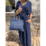 Robe longue fluide noire ou bleu marine avec ceinture coquillages – Taille unique jusqu’à 42
