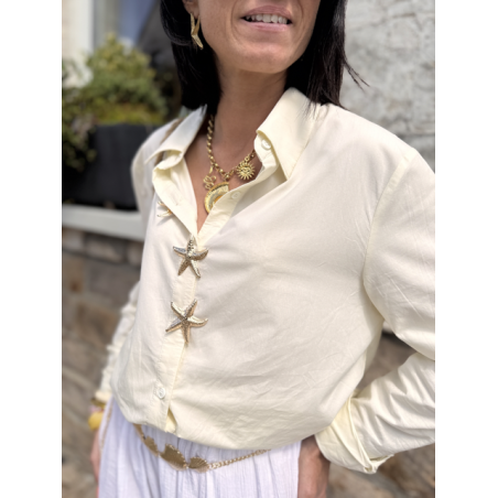 Chemise fluide blanc cassé – broche étoile de mer S/M ou M/L