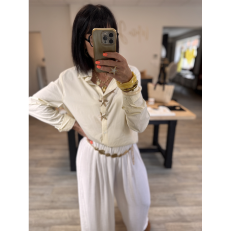Chemise fluide blanc cassé – broche étoile de mer S/M ou M/L