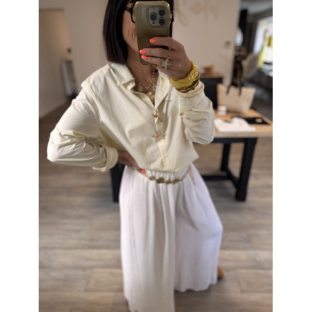 Chemise fluide blanc cassé – broche étoile de mer S/M ou M/L