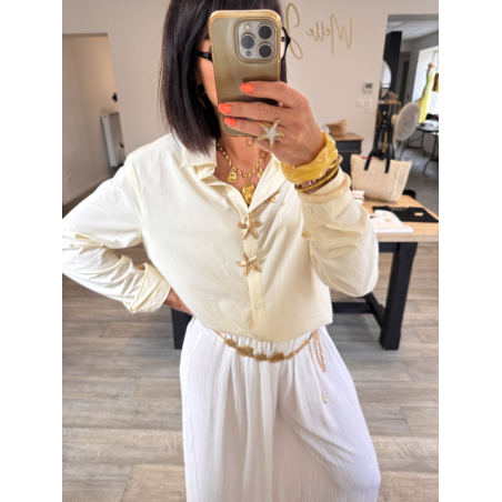 Chemise fluide blanc cassé – broche étoile de mer S/M ou M/L