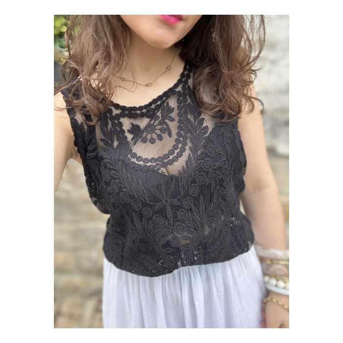 Top noir dentelle et tulle – Taille unique 36 à 42 | Melle Jeanne