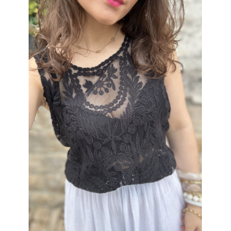 Top noir dentelle et tulle – Taille unique 36 à 42 | Melle Jeanne