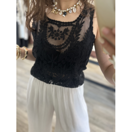 Top noir dentelle et tulle – Taille unique 36 à 42 | Melle Jeanne