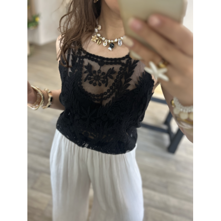 Top noir dentelle et tulle – Taille unique 36 à 42 | Melle Jeanne