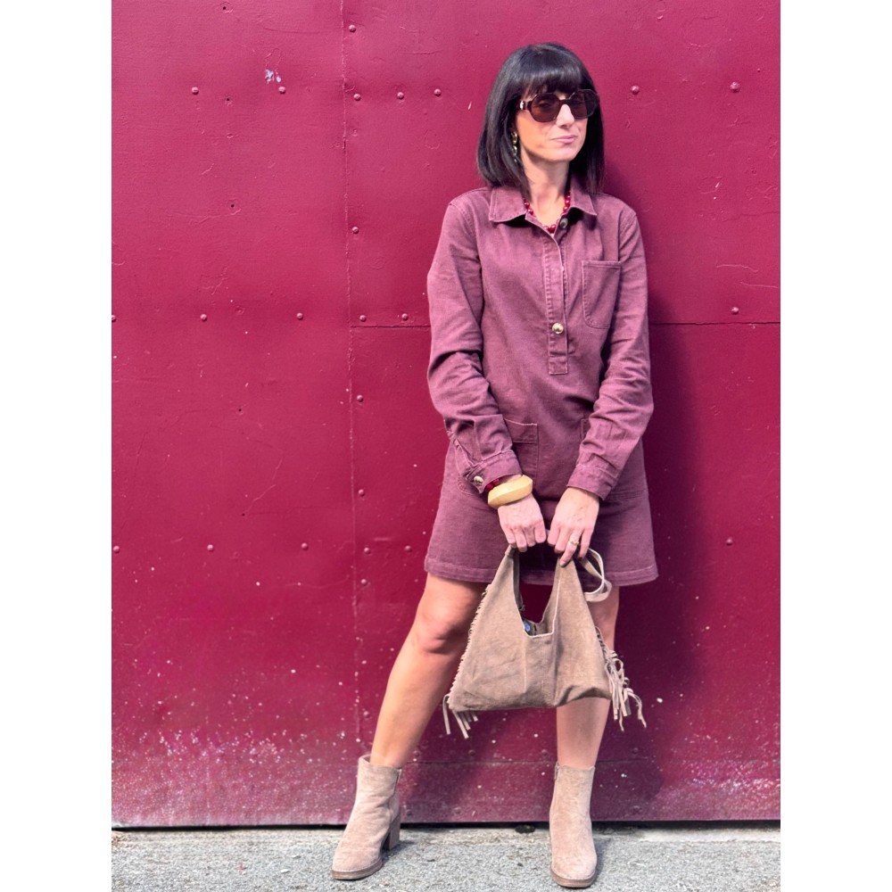 Robe chemise femme en jean souple – Bordeaux ou Marron glacé Robe chemise femme en jean souple – Bordeaux ou Marron glacé