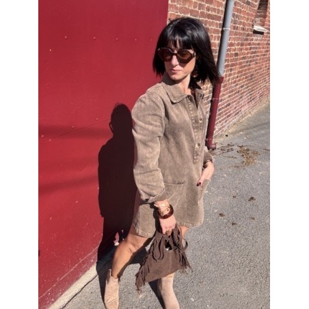Robe chemise femme en jean souple – Bordeaux ou Marron glacé