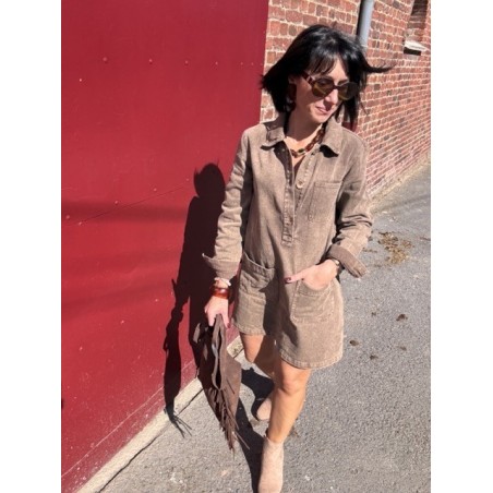 Robe chemise femme en jean souple – Bordeaux ou Marron glacé