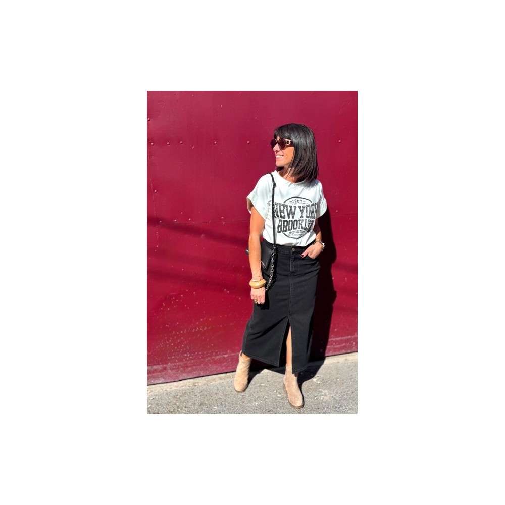Jupe Longue Scool – Jupe en Jean Noir Taille Haute avec Fente Élégante Jupe Longue Scool – Jupe en Jean Noir Taille Haute avec Fente Élégante