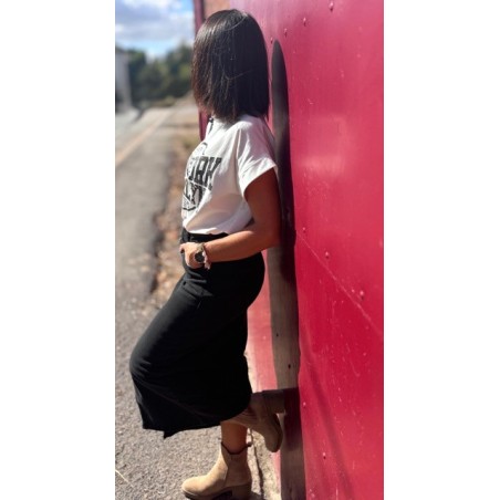 Jupe Longue Scool – Jupe en Jean Noir Taille Haute avec Fente Élégante