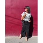 Jupe Longue Scool – Jupe en Jean Noir Taille Haute avec Fente Élégante