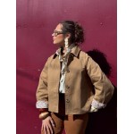 Trench Court Camel – Revers Fleuris Roses, Élégant et Féminin (S, M, L)
