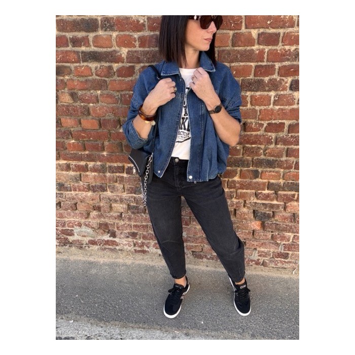 Veste en Jean Oversize Femme – Coupe Ballon, Style Décontracté (S, M, L)