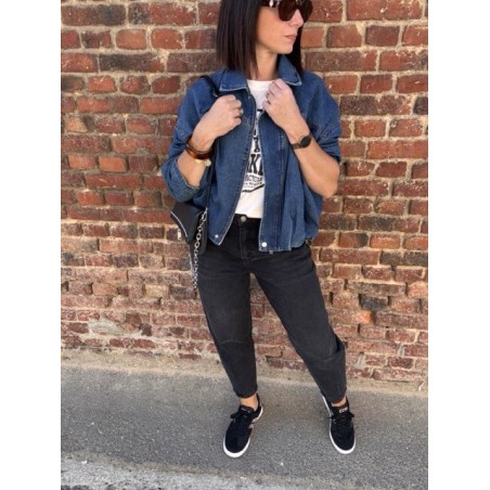 Veste en Jean Oversize Femme – Coupe Ballon, Style Décontracté (S, M, L)
