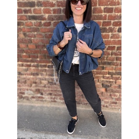 Veste en Jean Oversize Femme – Coupe Ballon, Style Décontracté (S, M, L)