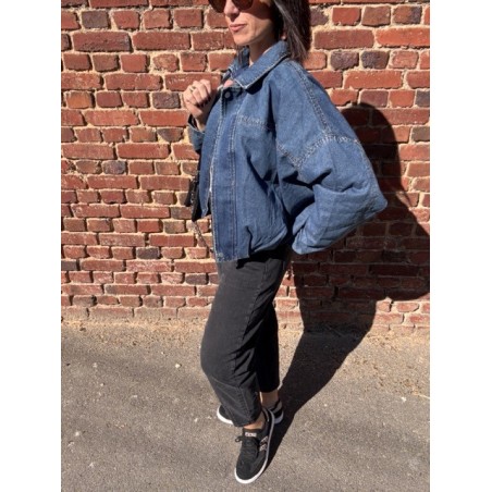 Veste en Jean Oversize Femme – Coupe Ballon, Style Décontracté (S, M, L)