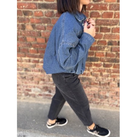 Veste en Jean Oversize Femme – Coupe Ballon, Style Décontracté (S, M, L)