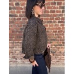Veste en Jean Léopard Femme – Coupe droite avec Poches (SM, ML)